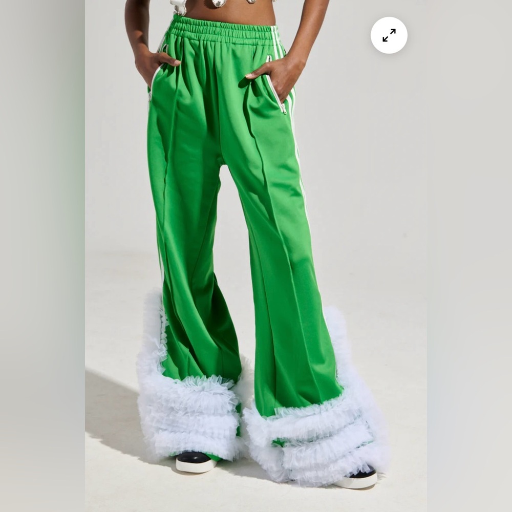 AKIRA Bright Green Wide-Leg Fuzzy Hem Pants
